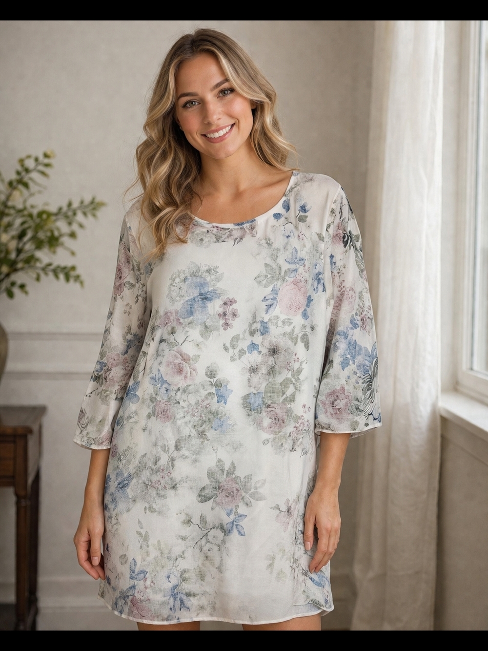 Indigo Soul Floral Midi Dress in Cream, Blue, Pink, Green